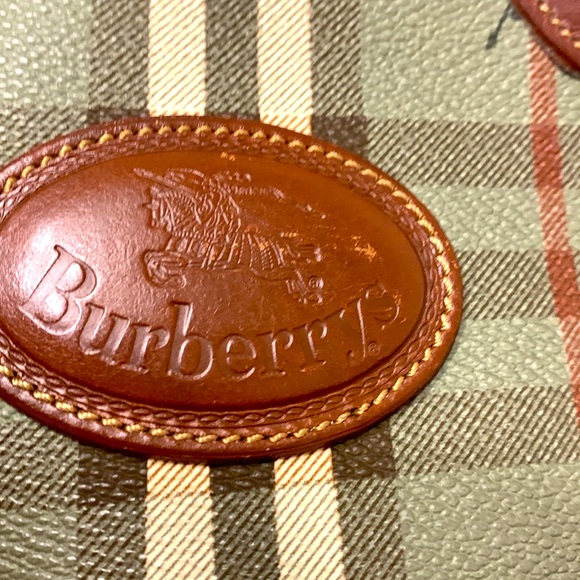 Burberry Olive Checkered Tote with Brown Leather - Picture 3 of 7
